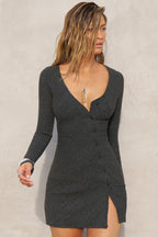 Asymmetrical Button Mini Dress