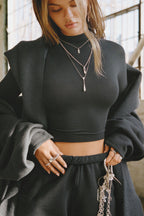 Cropped Mock Neck Long Sleeve