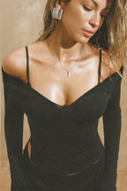 Notched V Neck Long Sleeve