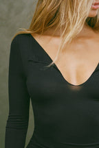 Notched V Neck Long Sleeve