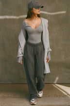 Notched V Neck Long Sleeve